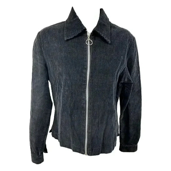 5.7.9. black corduroy zip up shirt jacket women's circle zip size Small - Picture 1 of 4